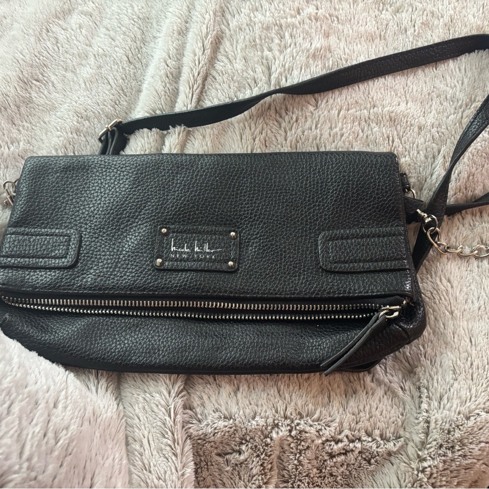 Nicole miller Black Leather Crossbody Bag